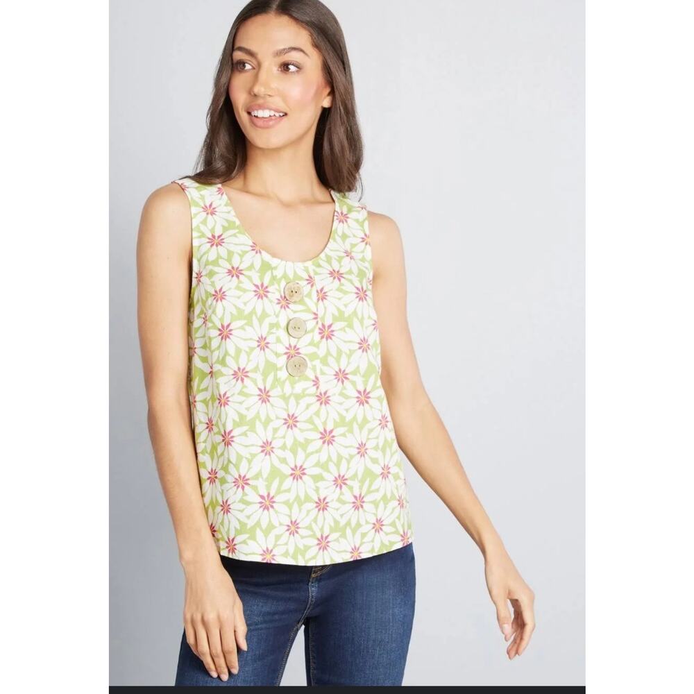 ModCloth Love of Buttons Sleeveless Top in Green Floral XXS NWT